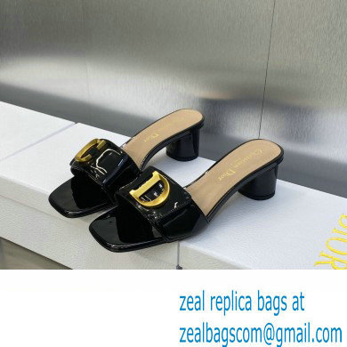 Dior Heel 4.5cm C'est Slides Patent Calfskin Black 2023
