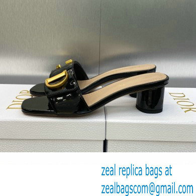 Dior Heel 4.5cm C'est Slides Patent Calfskin Black 2023