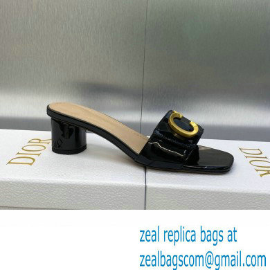 Dior Heel 4.5cm C'est Slides Patent Calfskin Black 2023