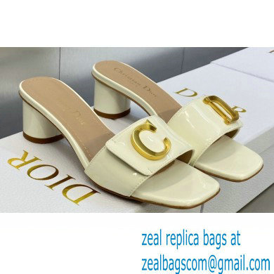 Dior Heel 4.5cm C'est Slides Patent Calfskin White 2023