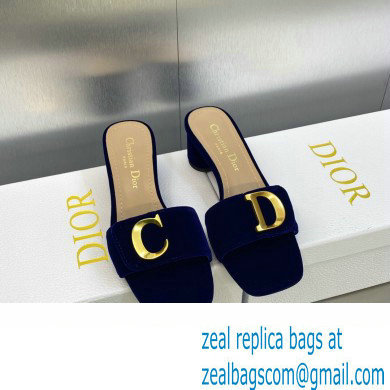 Dior Heel 4.5cm C'est Slides Velvet Dark Blue 2023