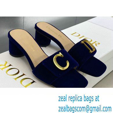 Dior Heel 4.5cm C'est Slides Velvet Dark Blue 2023