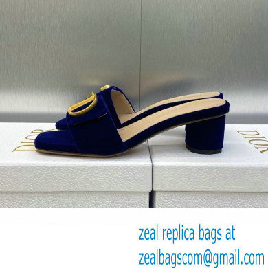 Dior Heel 4.5cm C'est Slides Velvet Dark Blue 2023