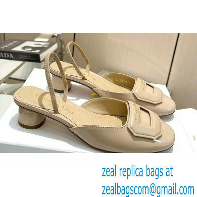 Dior Heel 4.5cm Day Slingback Pumps in Patent Calfskin Beige 2023 - Click Image to Close