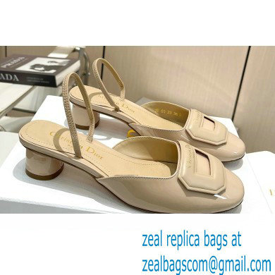 Dior Heel 4.5cm Day Slingback Pumps in Patent Calfskin Beige 2023