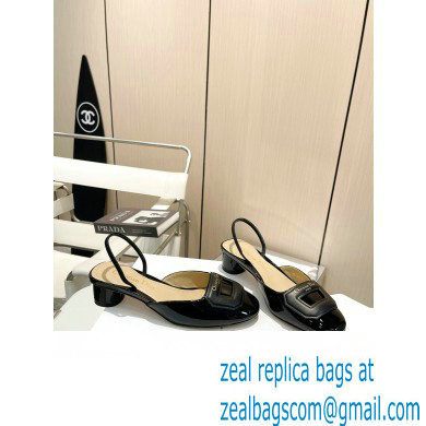 Dior Heel 4.5cm Day Slingback Pumps in Patent Calfskin Black 2023