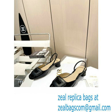 Dior Heel 4.5cm Day Slingback Pumps in Patent Calfskin Black 2023
