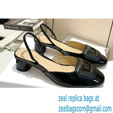 Dior Heel 4.5cm Day Slingback Pumps in Patent Calfskin Black 2023