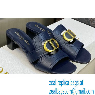 Dior Heel 4.5cm Or 30 Montaigne Slides in Calfskin Dark Blue 2023