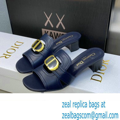 Dior Heel 4.5cm Or 30 Montaigne Slides in Calfskin Dark Blue 2023