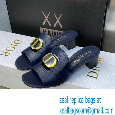 Dior Heel 4.5cm Or 30 Montaigne Slides in Calfskin Dark Blue 2023 - Click Image to Close