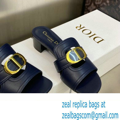 Dior Heel 4.5cm Or 30 Montaigne Slides in Calfskin Dark Blue 2023