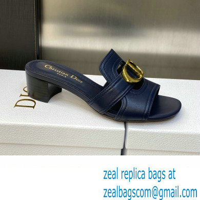 Dior Heel 4.5cm Or 30 Montaigne Slides in Calfskin Dark Blue 2023