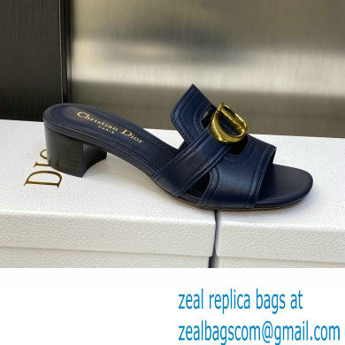 Dior Heel 4.5cm Or 30 Montaigne Slides in Calfskin Dark Blue 2023 - Click Image to Close