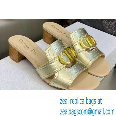 Dior Heel 4.5cm Or 30 Montaigne Slides in Calfskin Metallic Gold 2023 - Click Image to Close