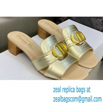 Dior Heel 4.5cm Or 30 Montaigne Slides in Calfskin Metallic Gold 2023