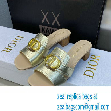 Dior Heel 4.5cm Or 30 Montaigne Slides in Calfskin Metallic Gold 2023 - Click Image to Close