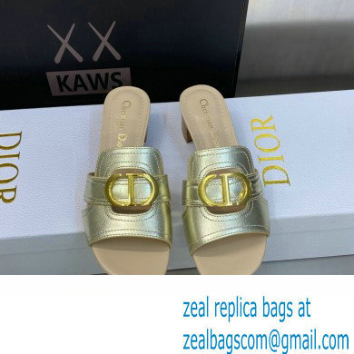 Dior Heel 4.5cm Or 30 Montaigne Slides in Calfskin Metallic Gold 2023 - Click Image to Close