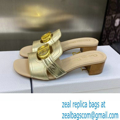 Dior Heel 4.5cm Or 30 Montaigne Slides in Calfskin Metallic Gold 2023 - Click Image to Close