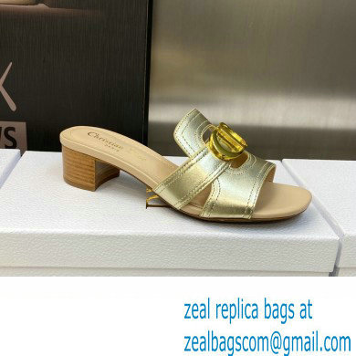 Dior Heel 4.5cm Or 30 Montaigne Slides in Calfskin Metallic Gold 2023 - Click Image to Close