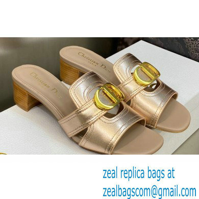Dior Heel 4.5cm Or 30 Montaigne Slides in Calfskin Metallic Pink Gold 2023