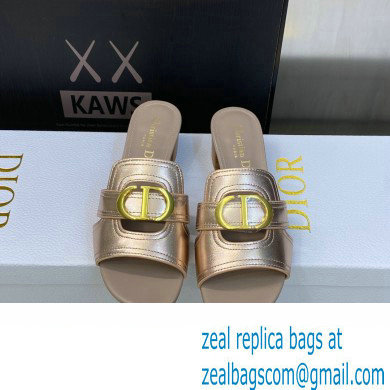 Dior Heel 4.5cm Or 30 Montaigne Slides in Calfskin Metallic Pink Gold 2023 - Click Image to Close