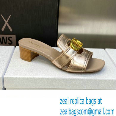 Dior Heel 4.5cm Or 30 Montaigne Slides in Calfskin Metallic Pink Gold 2023