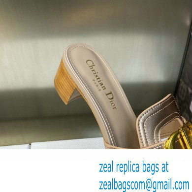 Dior Heel 4.5cm Or 30 Montaigne Slides in Calfskin Metallic Pink Gold 2023 - Click Image to Close