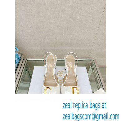 Dior Heel 8cm C'est Slingback Pumps in Patent Calfskin White 2023
