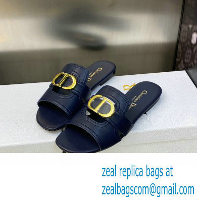 Dior Or 30 Montaigne Flat Slides in Calfskin Dark Blue 2023 - Click Image to Close