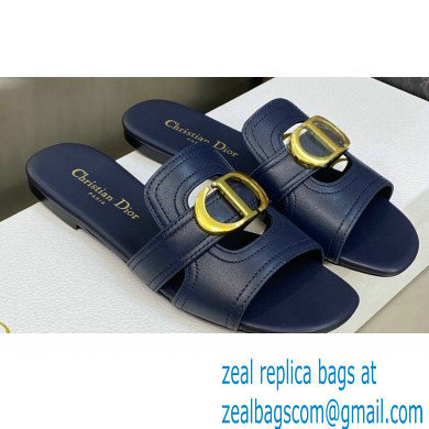 Dior Or 30 Montaigne Flat Slides in Calfskin Dark Blue 2023