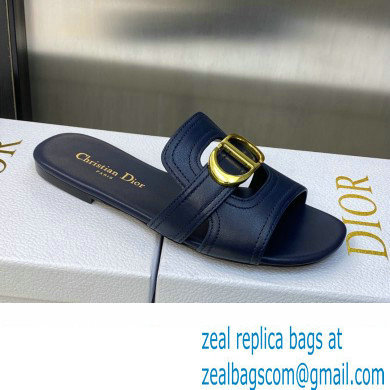 Dior Or 30 Montaigne Flat Slides in Calfskin Dark Blue 2023