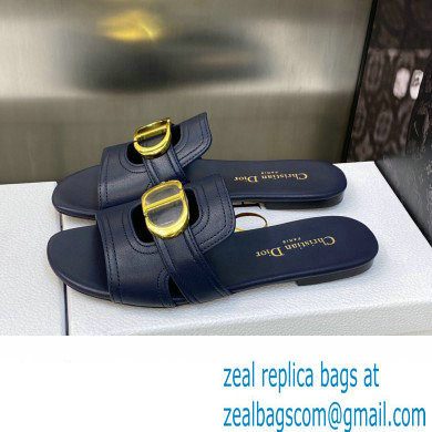 Dior Or 30 Montaigne Flat Slides in Calfskin Dark Blue 2023 - Click Image to Close