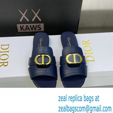 Dior Or 30 Montaigne Flat Slides in Calfskin Dark Blue 2023