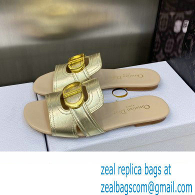 Dior Or 30 Montaigne Flat Slides in Calfskin Metallic Gold 2023