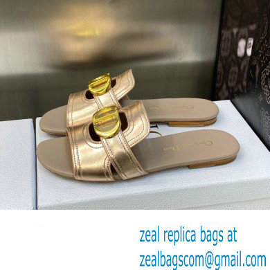 Dior Or 30 Montaigne Flat Slides in Calfskin Metallic Pink Gold 2023 - Click Image to Close