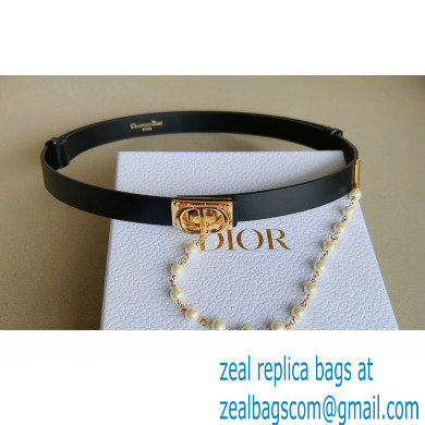 Dior Width 2cm Caro Belt in Black Smooth Calfskin and Glass Pearls 2023