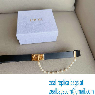 Dior Width 2cm Caro Belt in Black Smooth Calfskin and Glass Pearls 2023