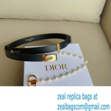 Dior Width 2cm Caro Belt in Black Smooth Calfskin and Glass Pearls 2023