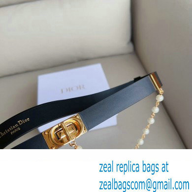 Dior Width 2cm Caro Belt in Black Smooth Calfskin and Glass Pearls 2023