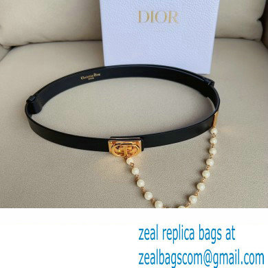 Dior Width 2cm Caro Belt in Black Smooth Calfskin and Glass Pearls 2023 - Click Image to Close