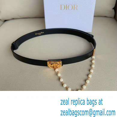 Dior Width 2cm Caro Belt in Black Smooth Calfskin and Glass Pearls 2023