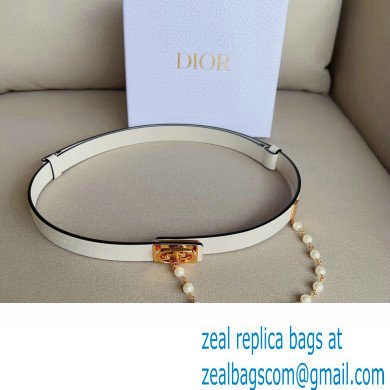 Dior Width 2cm Caro Belt in White Smooth Calfskin and Glass Pearls 2023