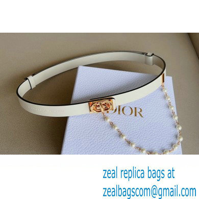 Dior Width 2cm Caro Belt in White Smooth Calfskin and Glass Pearls 2023