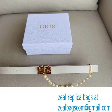 Dior Width 2cm Caro Belt in White Smooth Calfskin and Glass Pearls 2023