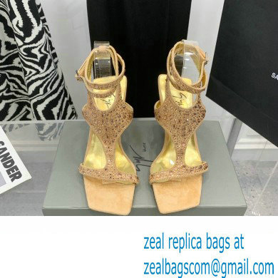 Giuseppe Zanotti Heel 8.5cm Tutankamon Crystal suede sandals Beige 2023