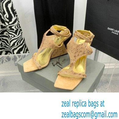 Giuseppe Zanotti Heel 8.5cm Tutankamon Crystal suede sandals Beige 2023