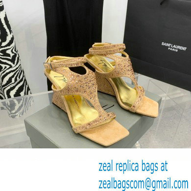 Giuseppe Zanotti Heel 8.5cm Tutankamon Crystal suede sandals Beige 2023