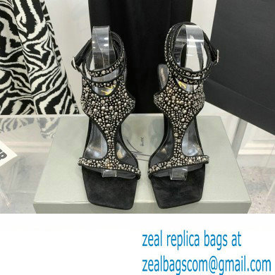 Giuseppe Zanotti Heel 8.5cm Tutankamon Crystal suede sandals Black 2023