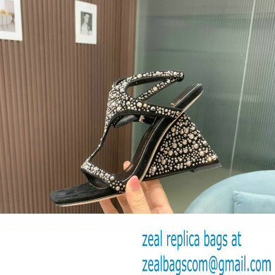 Giuseppe Zanotti Heel 8.5cm Tutankamon Crystal suede sandals Black 2023